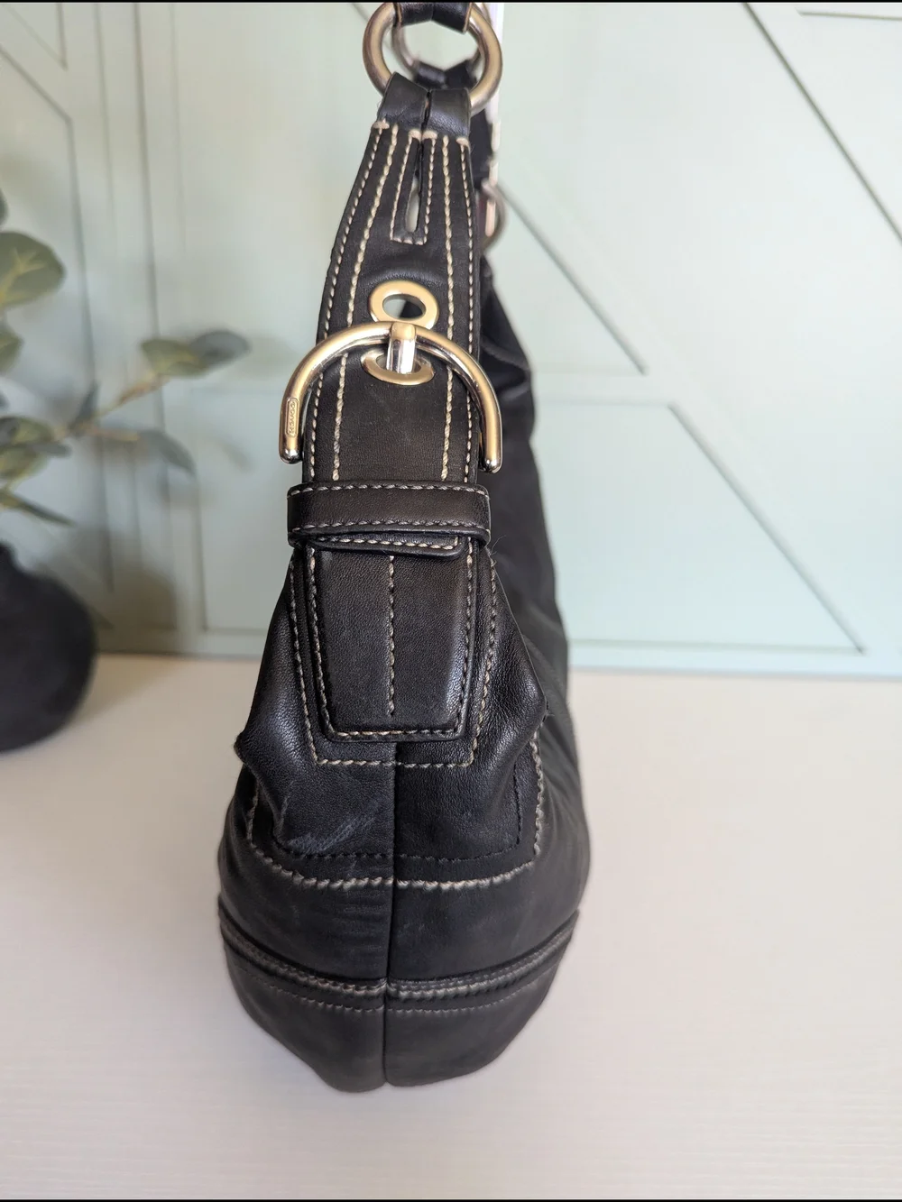 Coach Black Leather Hobo with Contrast Stitching